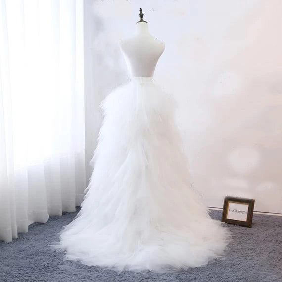 Petticoat Tulle Overskirt Tiered Removable Detachable Train, Add a touch of elegance to your wedding dress with our White Tulle Tiered Detachable Train