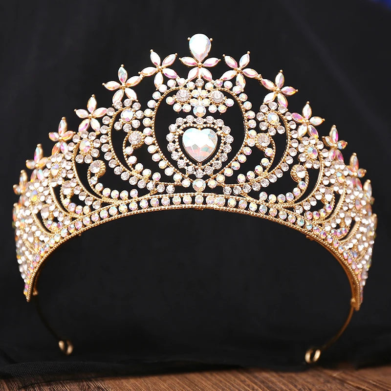 Wedding Tiara Crown Crystal Bridal Hair Accessory, This Elegant Princess Crown features a stunning waterdrop heart crystal centerpiece,