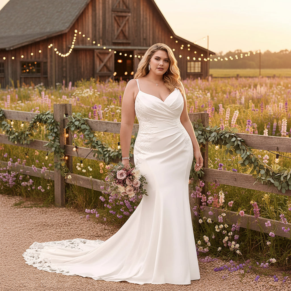 Plus Size Mermaid Wedding Dress Sweep Train Bridal Gown