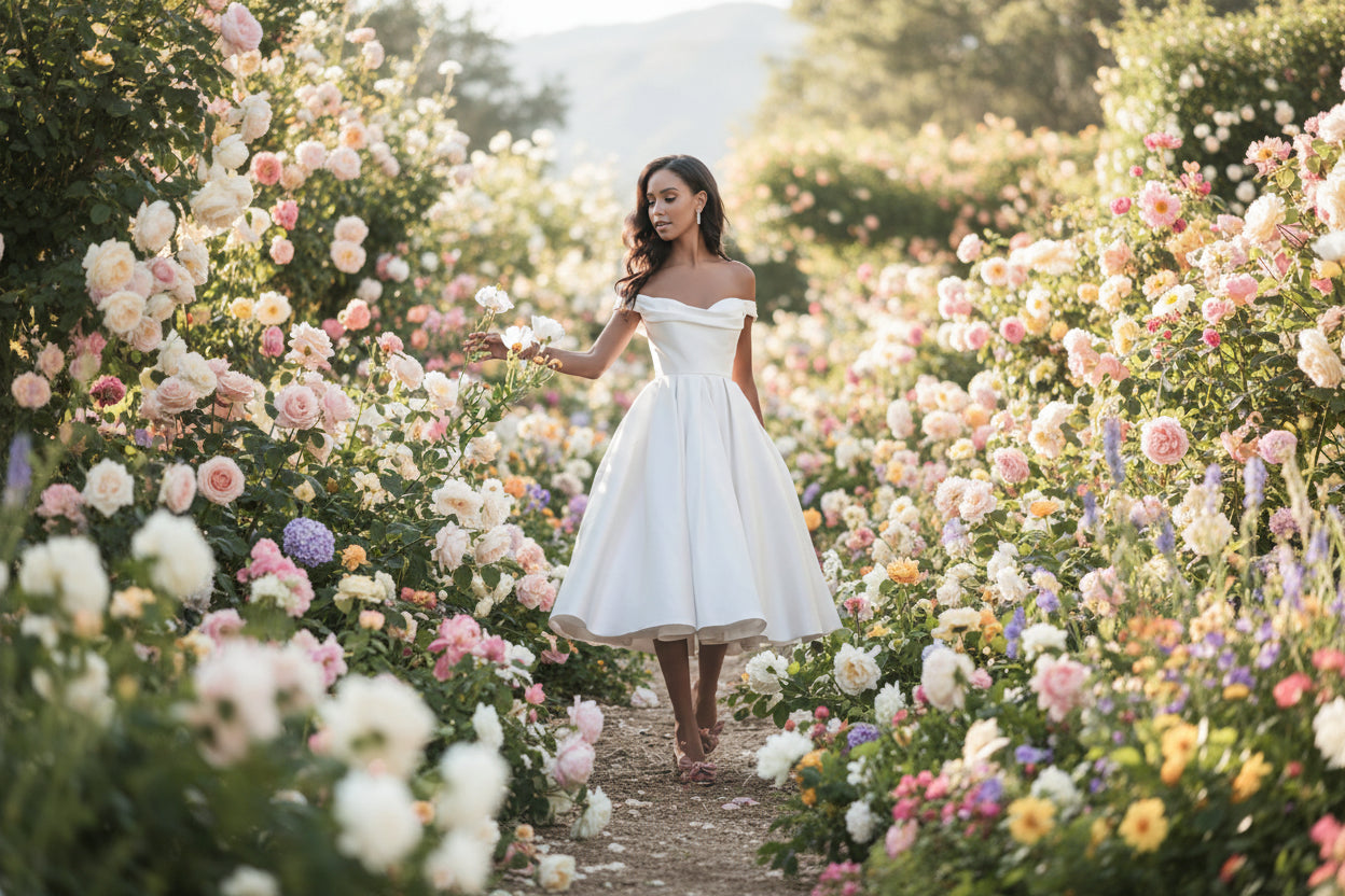 Tea Length Wedding Dress Simple Short-Sleeve A Line Bridal Attire, twirl down the aisle in this charming tea-length wedding dress