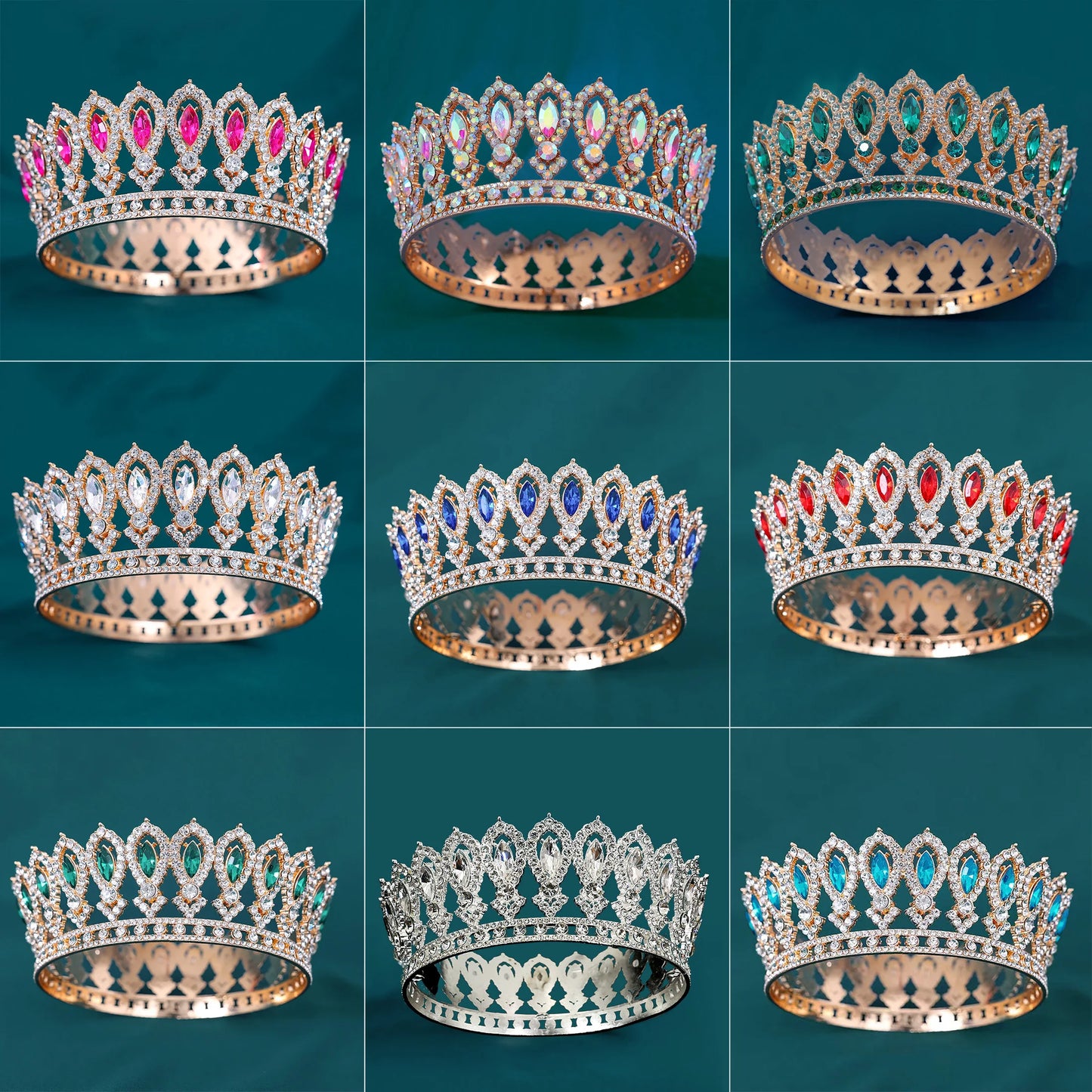 Marquise Rhinestone Round Crown Wedding Bridal Hair Tiara