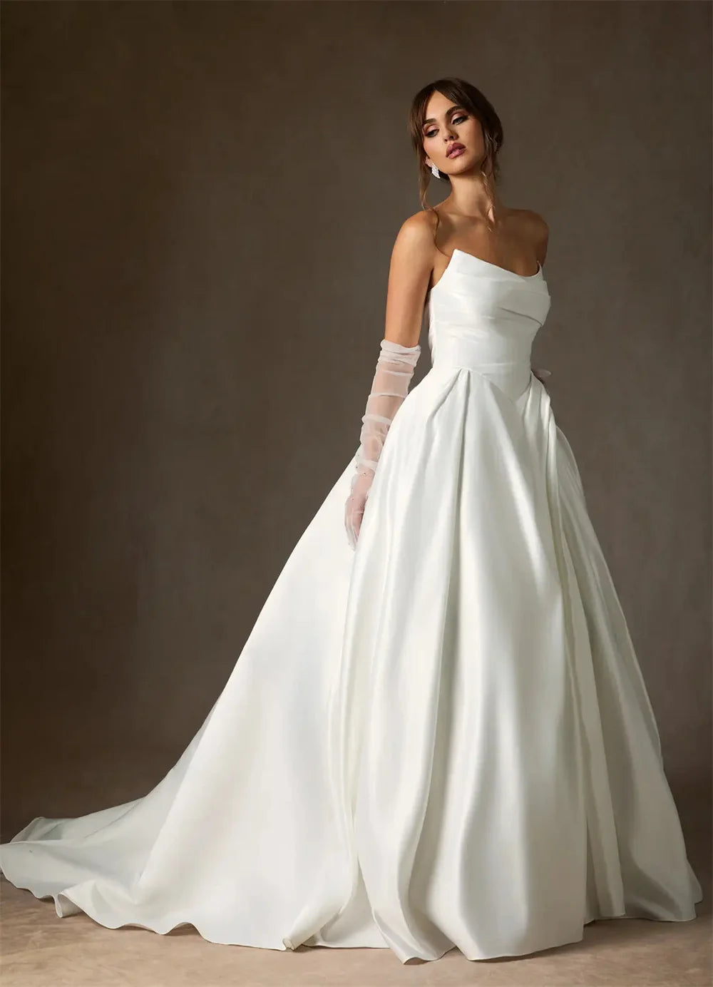 Boho Satin Wedding Dress White Sleeveless A-Line Bridal Gown Same As Photo / 16