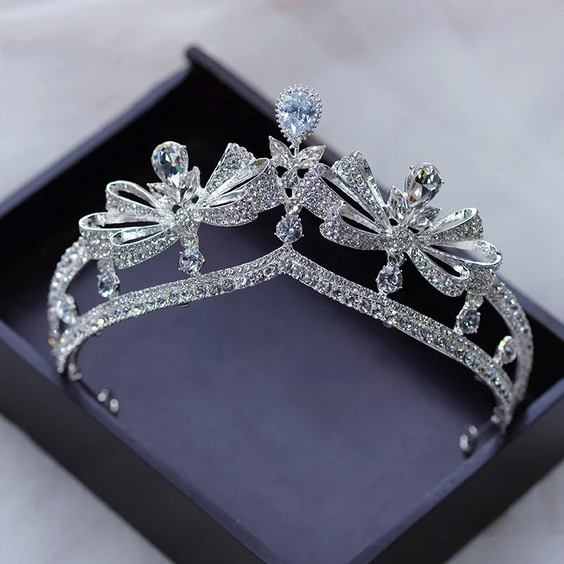 Princess Bow Crystal Tiara Crown Wedding Bridal Hair Accessory, Elevate your princess look with our Princess Bow Crystal Tiaras Crown adorned with a dazzling 