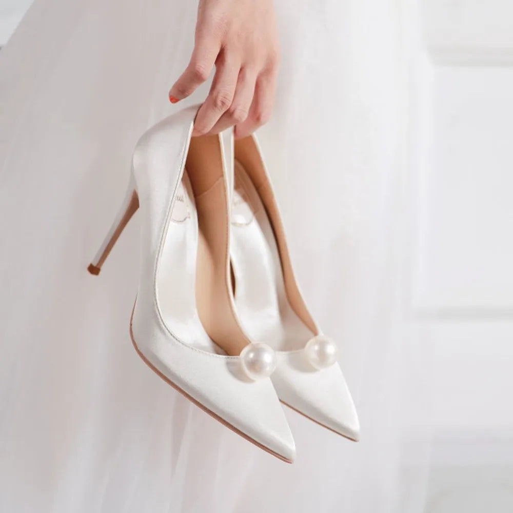 White Satin Wedding Shoes French Bridesmaid Fashion Pumps
