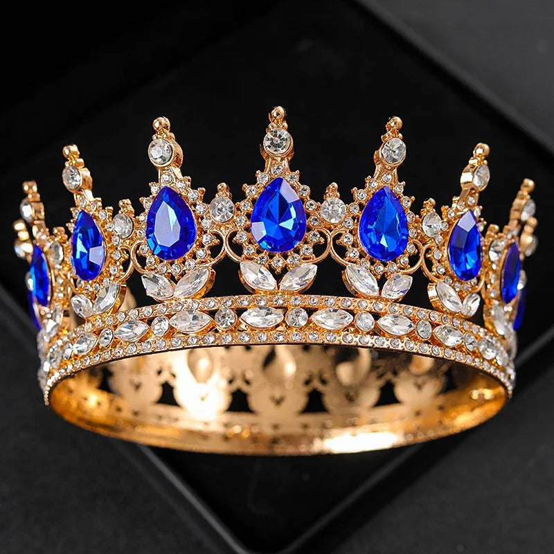 Round Crown Rhinestone Crystal Hair Accessories For Queen and King, Feel like royalty with our Round Rhinestone Crystal Crown Headpieces