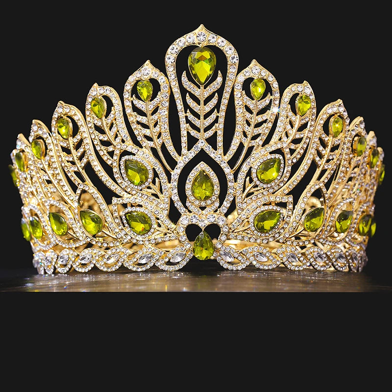 Tall Crystal Pageant Crown Winners Tiara Hair Special Event Accessory, make a statement at your next big moment with this stunning peacock feather crystal tiara!