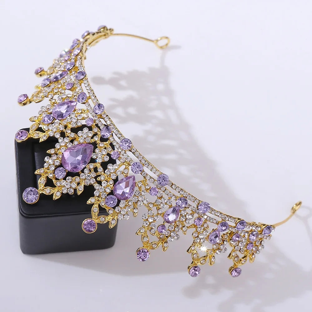 Purple Tiaras Crystal Quinceanera Party Crowns Hair Accessories, Elevate your look with our Silver Purple Crystal Crowns Bridal Tiar