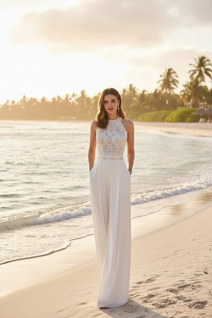 Wedding Jumpsuit Lace Pants Suit