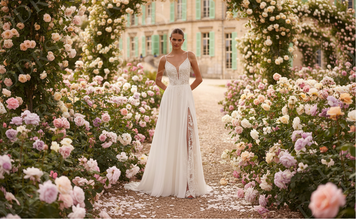 Boho Wedding Dress Spaghetti Straps Lace High Slit A Line Bridal Dress, Embrace effortless elegance with this stunning boho bridal gown 