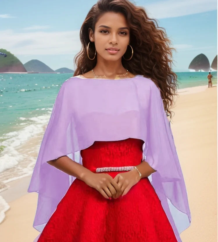 Bridal Chiffon Shoulder Shrug Wedding Dress Slip Over Head Champagne