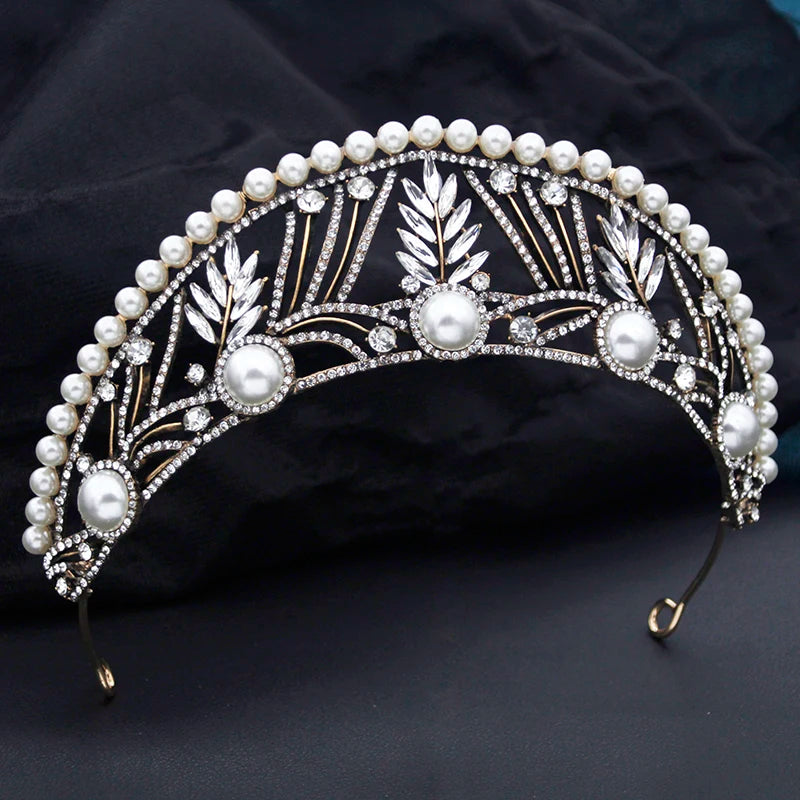 Vintage Pearl Tiara Crown Wedding Dress  Hair Accessory