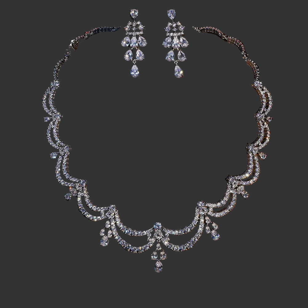 Cubic Zirconia Wedding Jewelry Set Two Piece Necklace Earring Set, Elevate your bridal look with this stunning cubic zirconia two-piece jewelry set,