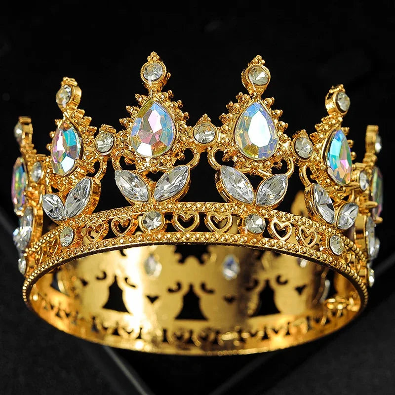 Round Crown Rhinestone Crystal Headpieces For Queen and King, Feel like royalty with our Small Round Rhinestone Crystal Crown Headpieces