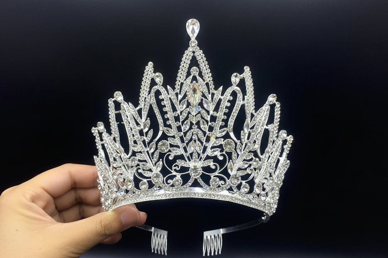 Crystal Pageant Crown Winners Tiara Event Hair Accessory, reign supreme on stage with this stunning tall winners pageant tiara!