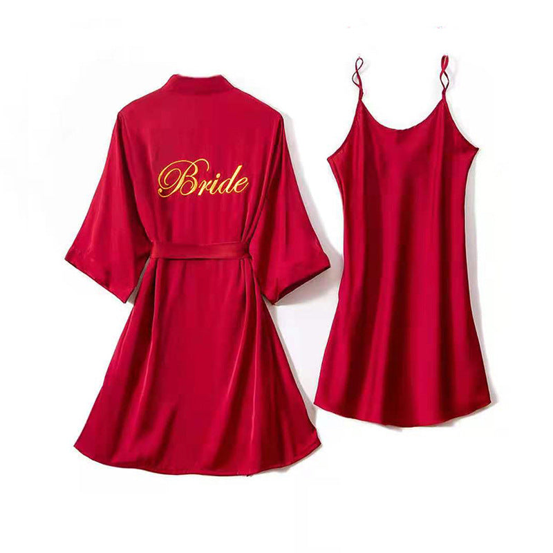 Wedding Morning Gown Bride Nightgown Two Pieces