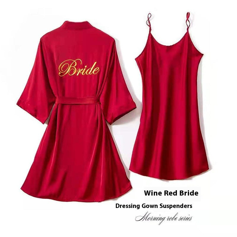 Wedding Morning Gown Bride Nightgown Two Pieces