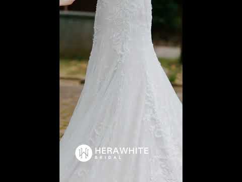 Wedding Dress V Neck Allover Lace Fit and Flare With Train