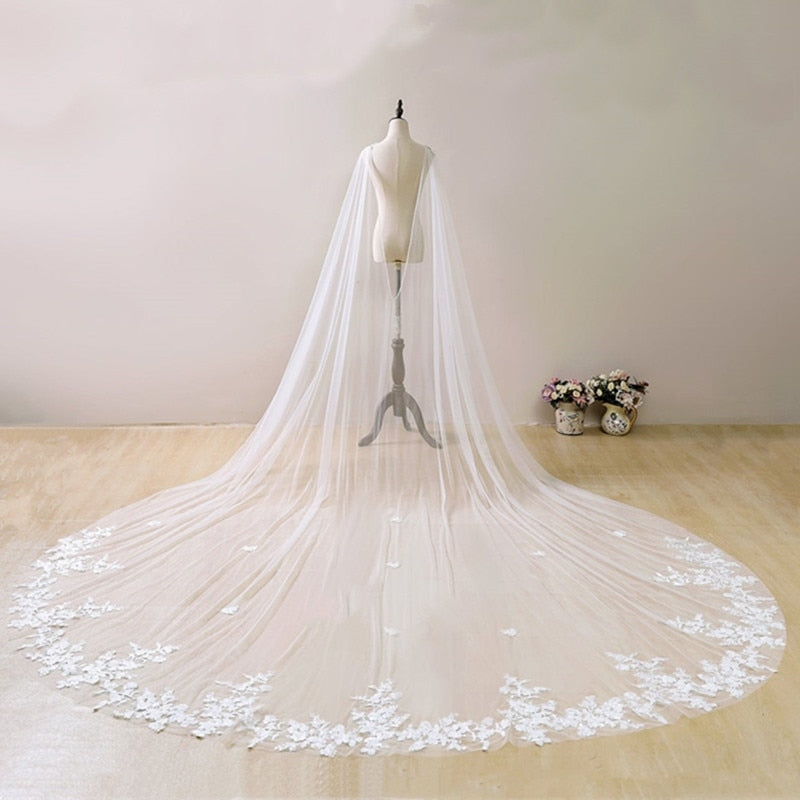 Wedding Veil Cathedral Length One Layer Lace Tulle Bridal Accessory, Experience the beauty and elegance of our White Ivory Wedding Lace