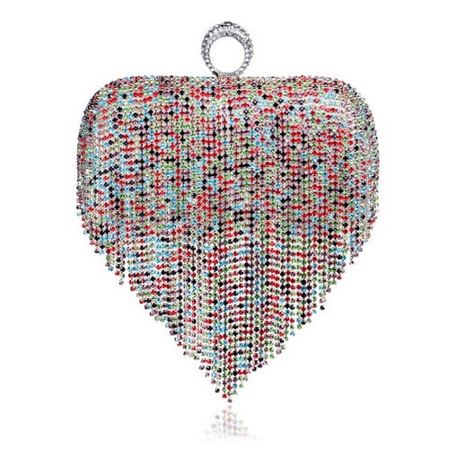 Crystal Heart Clutch Purse Tassel Rhinestones Evening Bag, Indulge in opulence with our tassel rhinestone day clutch evening bag 