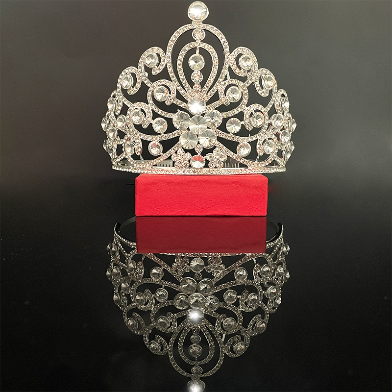 Silver Rhinestone Crystal Tiara Pageant Crown Accessory