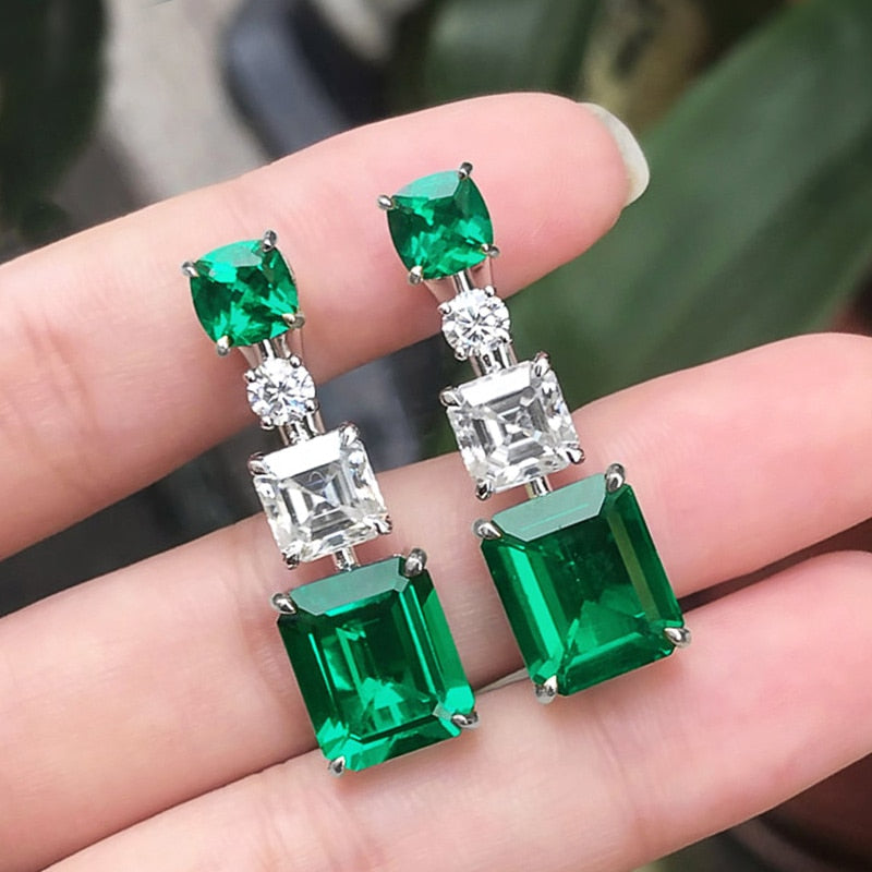 Emerald Green Stud Earrings Wedding Bridal Party Jewelry Accessory, Long dangle emerald green cubic zirconia ladies earrings 