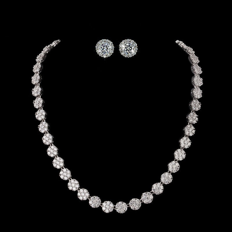 Cubic Zirconia Necklace Earring Jewelry Set Wedding Bridal Accessory, Indulge in the pure elegance of this AAA+ Cubic Zirconia necklace and earring set,