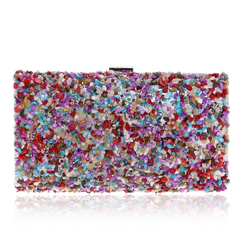 Crystal Clutch Purse Boho Rhinestone Evening Bag Small Day Clutch, Colorful as candy, this small bohemian style clutch 