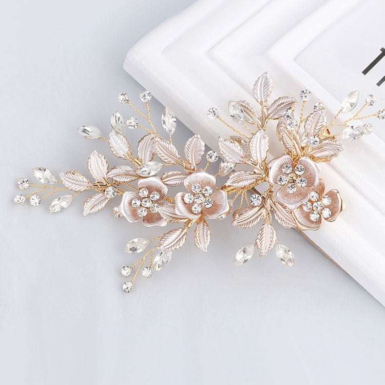Bridal Hair Accessory Handmade Austrian Crystal Wedding Head Pins, Elevate your bridal look with our Handmade Golden Austrian Crystals