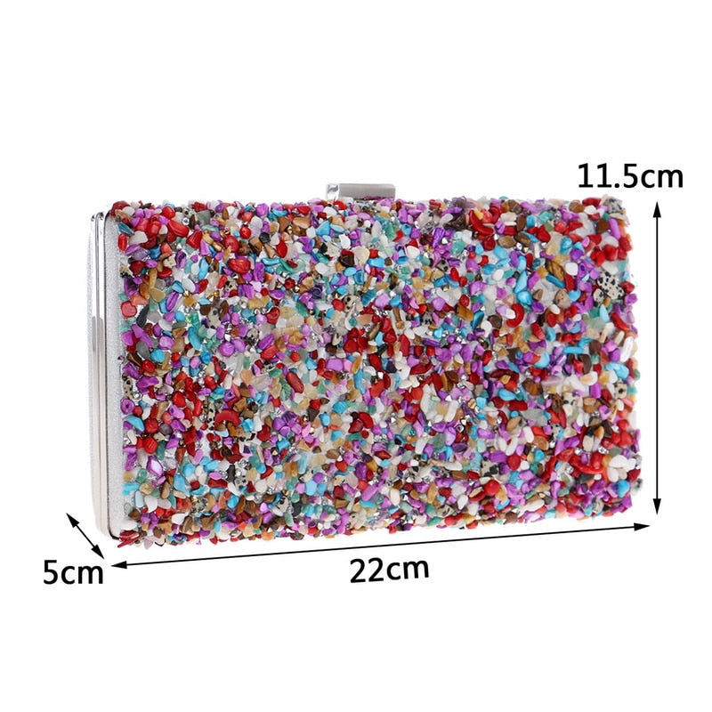 Crystal Clutch Purse Boho Rhinestone Evening Bag Small Day Clutch, Colorful as candy, this small bohemian style clutch 