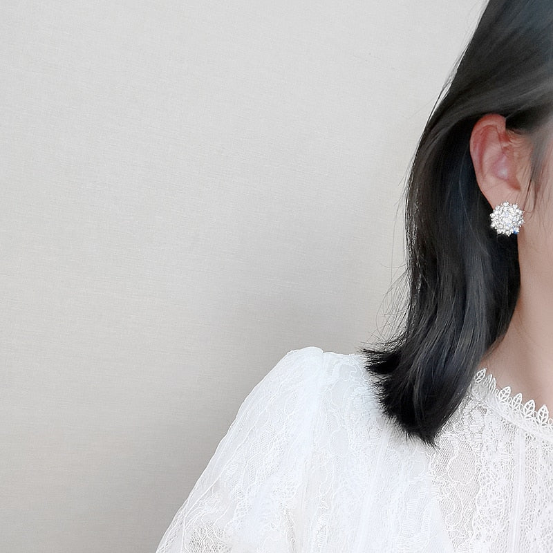 Crystal Snowflake Earrings Wedding Bridal Jewelry Accessory, Rhinestone crystal earrings featuring a snowflake pattern of tiny crystals shining 