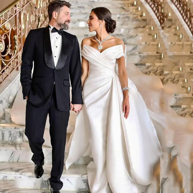 Satin Trumpet Wedding Dress Off The Shoulder Bridal Gown, walk down the aisle in pure elegance with this stunning satin mermaid trumpet gown that's equal parts sophisticated and show-stopping