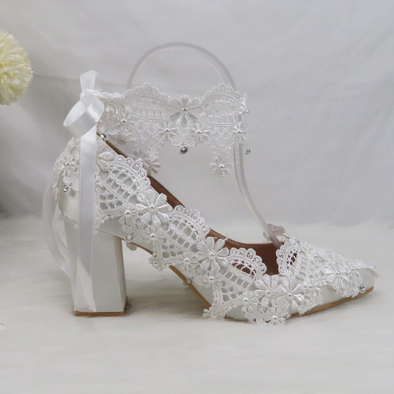 Zapatos de boda de tacón grueso y punta puntiaguda, tacones altos, zapatos de tacón de moda para mujer