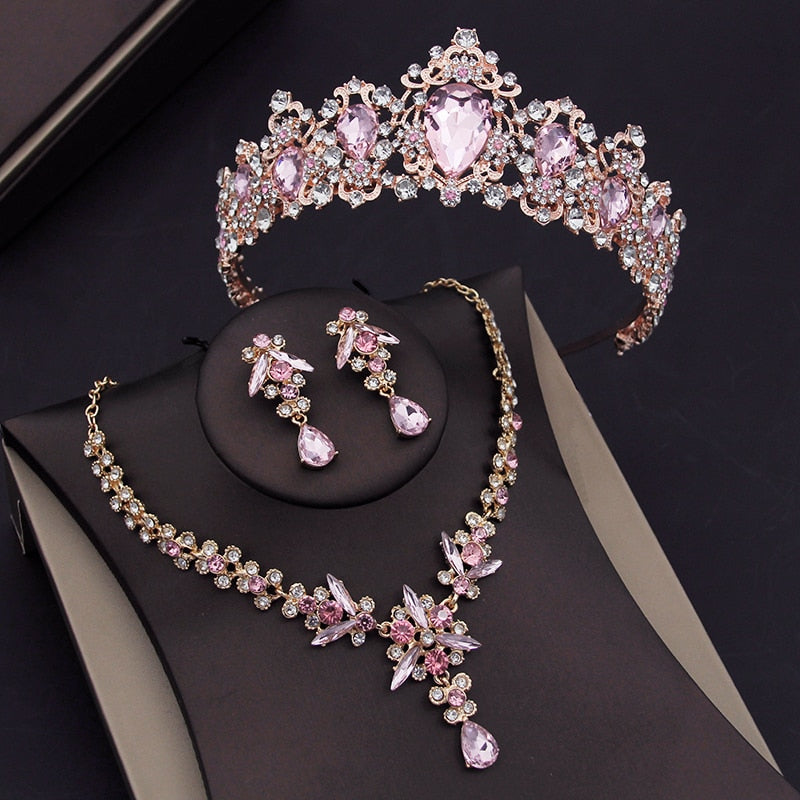Crystal Tiara Party Jewelry Set Crown Choker Necklace Earrings , Indulge in the opulent world of fashion with our exquisite crystal jewelry sets