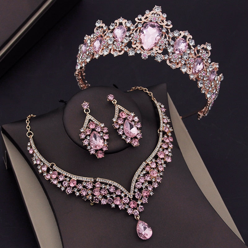 Crystal Tiara Party Jewelry Set Crown Choker Necklace Earrings , Indulge in the opulent world of fashion with our exquisite crystal jewelry sets