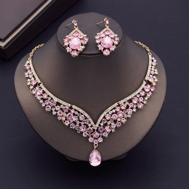 Crystal Necklace & Earring Set Wedding Party Jewelry Accessories, Elevate your wedding style with our opulent jewelry sets, adorned with dazzling crystals