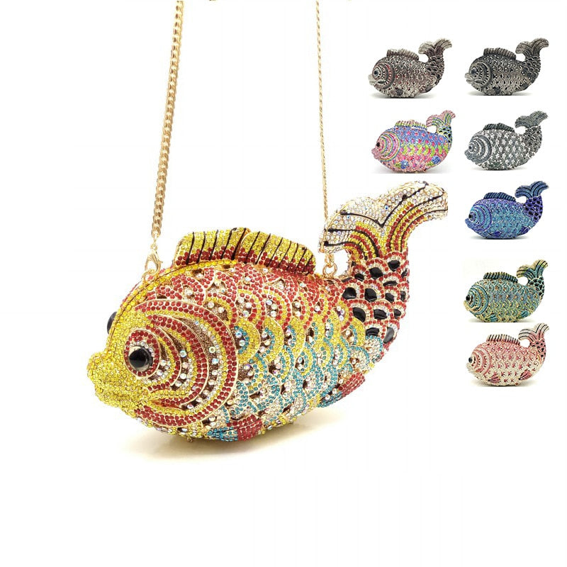 Crystal Fish Clutch Purse Novelty Party Mini Handbag, Perfect for special occasions, this petite clutch purse is a luxurious addition
