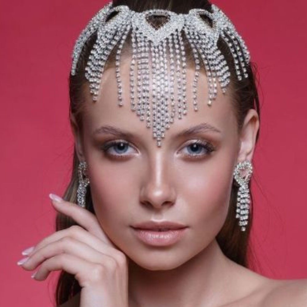 Bridal Headpiece Crystal Rhinestone Mesh Tassel Bridal Accessory, Add a touch of elegance to your wedding day look with our stunning Crystal Rhinestone Mesh Tassel Headpiece