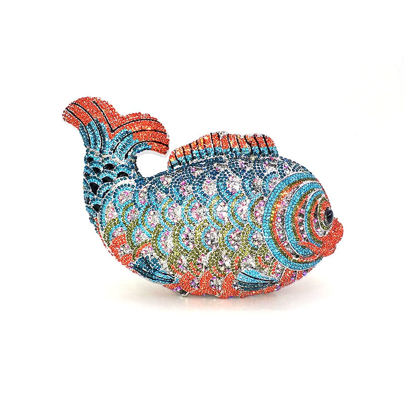 Crystal Fish Clutch Purse Novelty Party Mini Handbag, Perfect for special occasions, this petite clutch purse is a luxurious addition