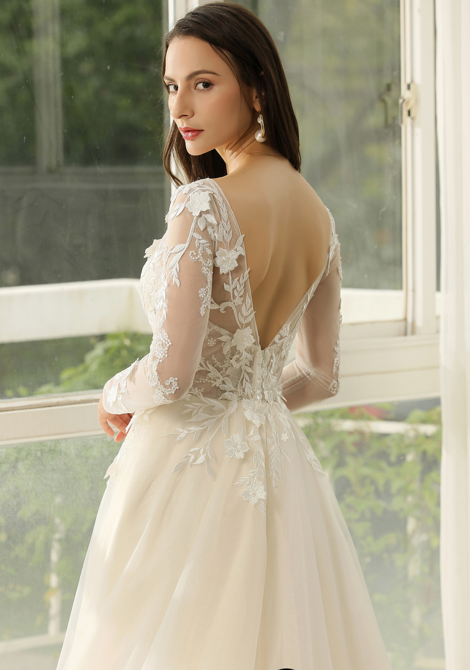 Wedding Dress Lace with Long sleeves A Line Bridal Gown