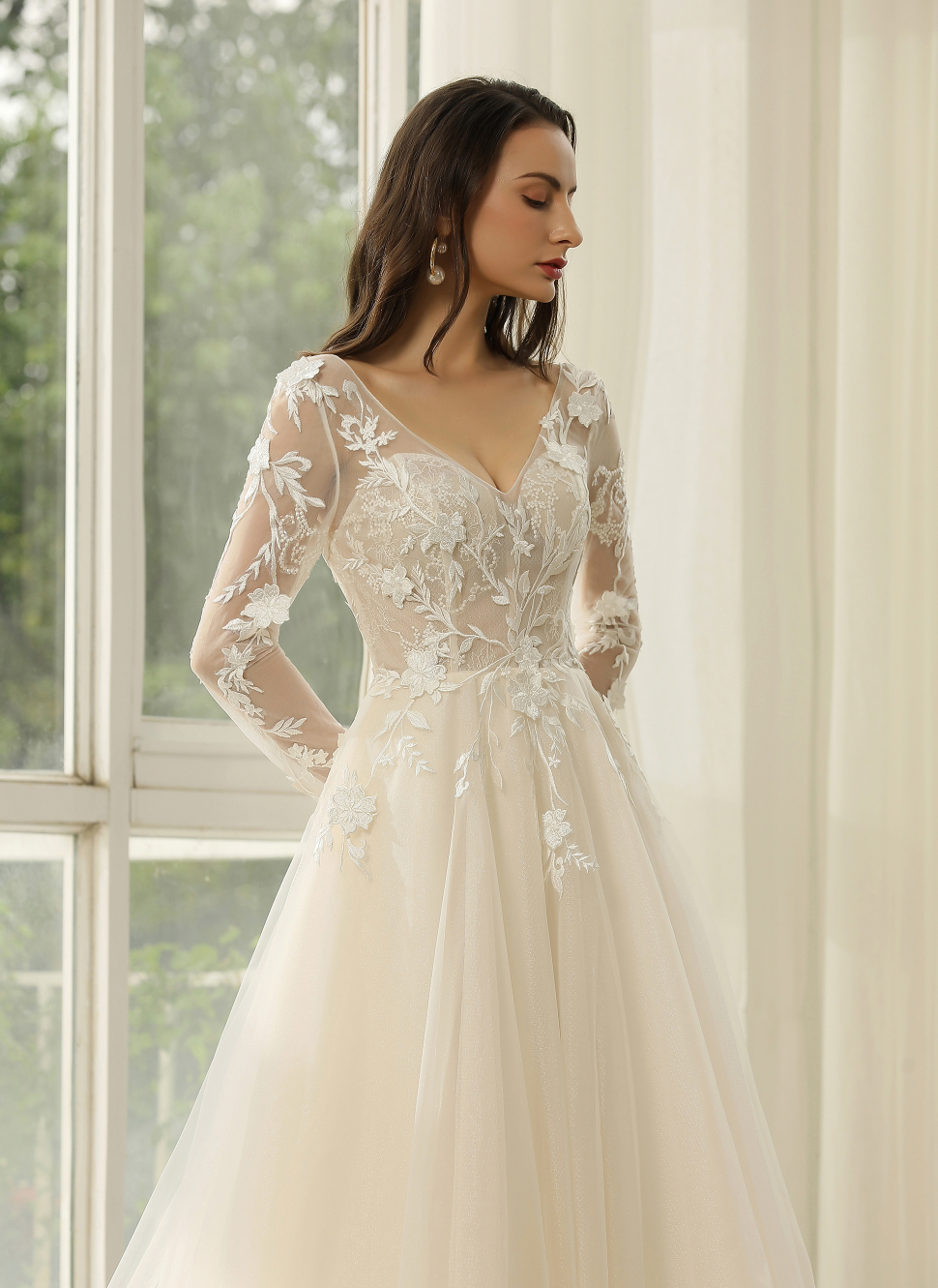 Wedding Dress Lace with Long sleeves A Line Bridal Gown