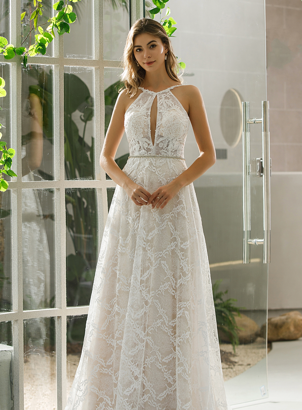 wedding dress halter neck lace Wedding Dress Halter Neckline Lace Crisscross Back Gown – Tulle Lux Bridal Company