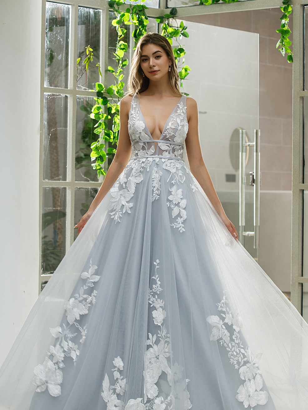 Wedding Dress Satin Floral Lace Bridal Gown, For the romantic at heart, this dress is the ultimate wedding dress adorned with floral motifs