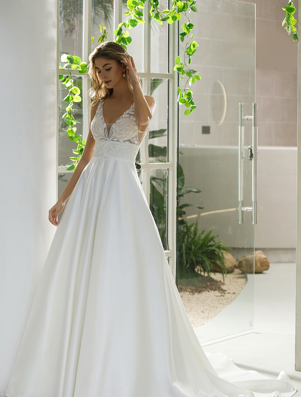 Wedding Dress Satin A Line Beaded Bridal Gown With Pockets, Simply beautiful, this gorgeous gown is for the bride who wants t