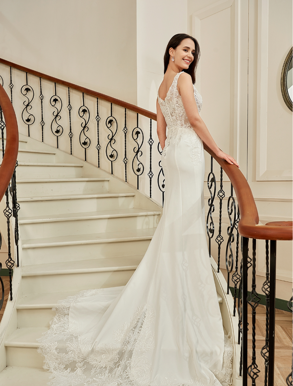 Wedding Dress Crepe Sheath Shaped Court Lace Train Gown