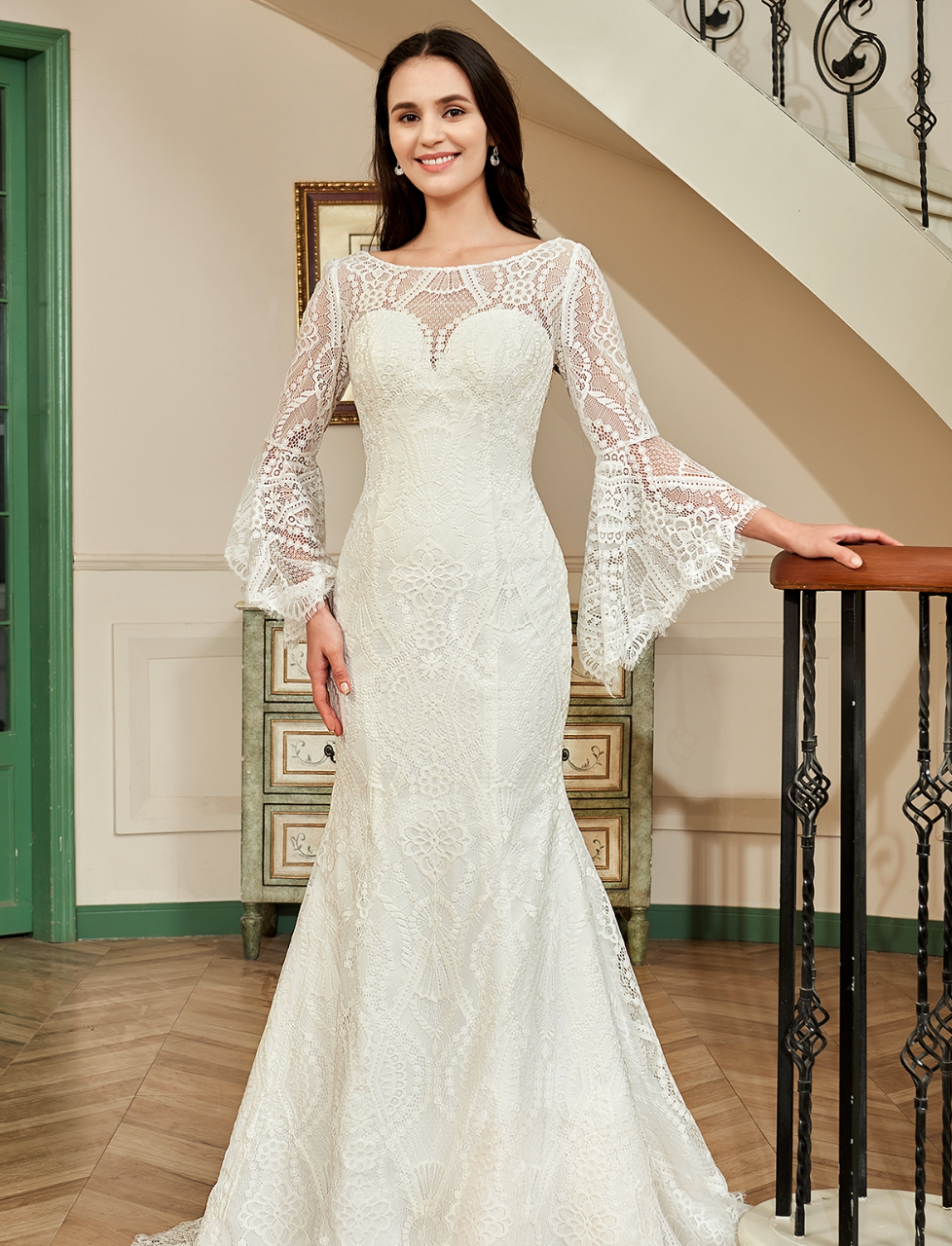 Wedding Dress Illusion Neckline With Removable Overskirt
