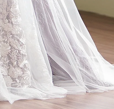 Wedding Dress Lavender Plunge Neckline Beaded Lace Bridal Ivory/Lavender / 2