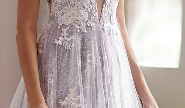 lavender lace wedding dress Light Purple Sleeveless A Line V-Neck Lace Wedding Dresses, Purple / 10