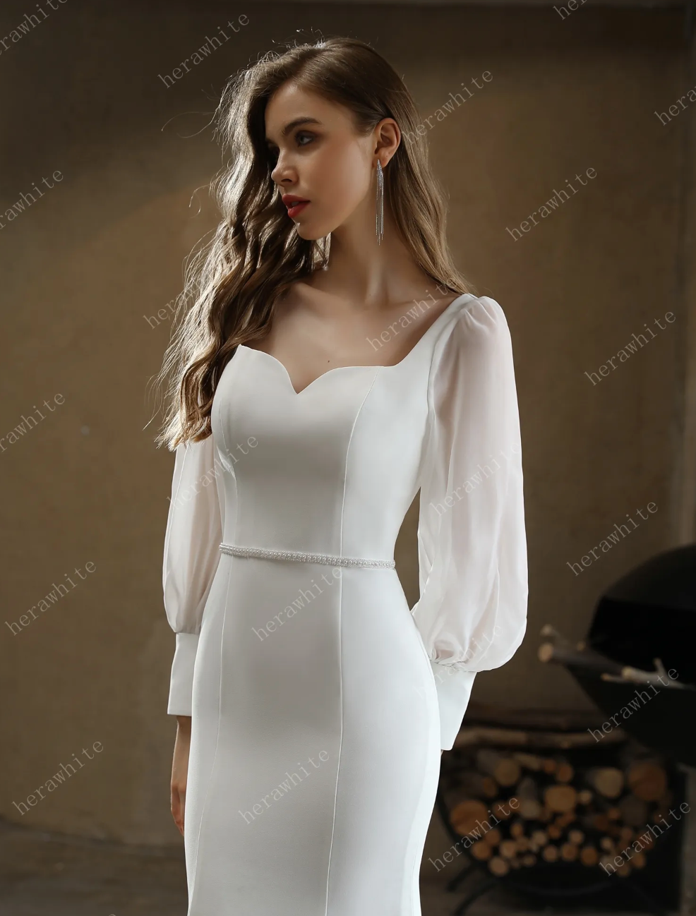 Chiffon Wedding Dress Chapel Train Fit & Flare Bridal Gown Ivory/Ivory / 4 Chiffon Wedding Dress Chapel Train Fit & Flare Bridal Gown Ivory/Ivory / 4
