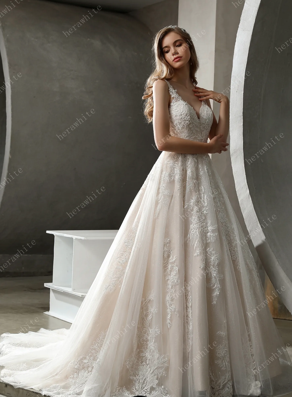 Satin Glitter Tulle Wedding Dress Beaded Lace Bridal Gown, this wedding dress is a fairytale come true with its soft ball gown silhouette and exquisite sparkle embellishments 
