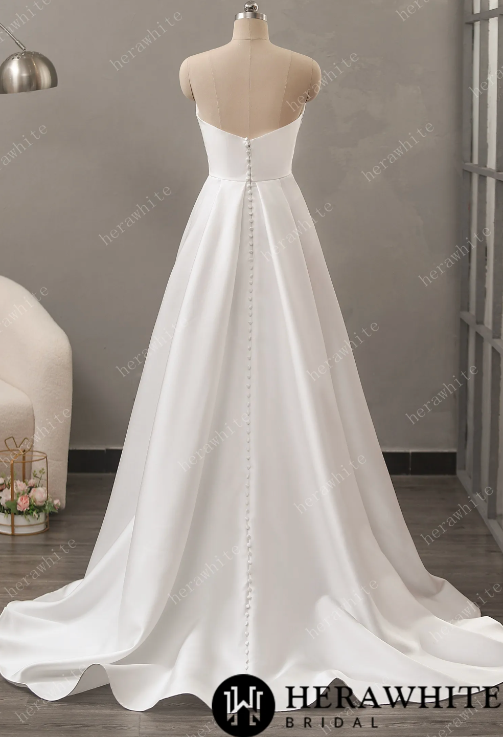 Silk A Line Wedding Dress Sleeveless With Train Bridal Gown, a clean and glamorous beauty, this a-line wedding dress is a fashionable take on the minimalistic trend